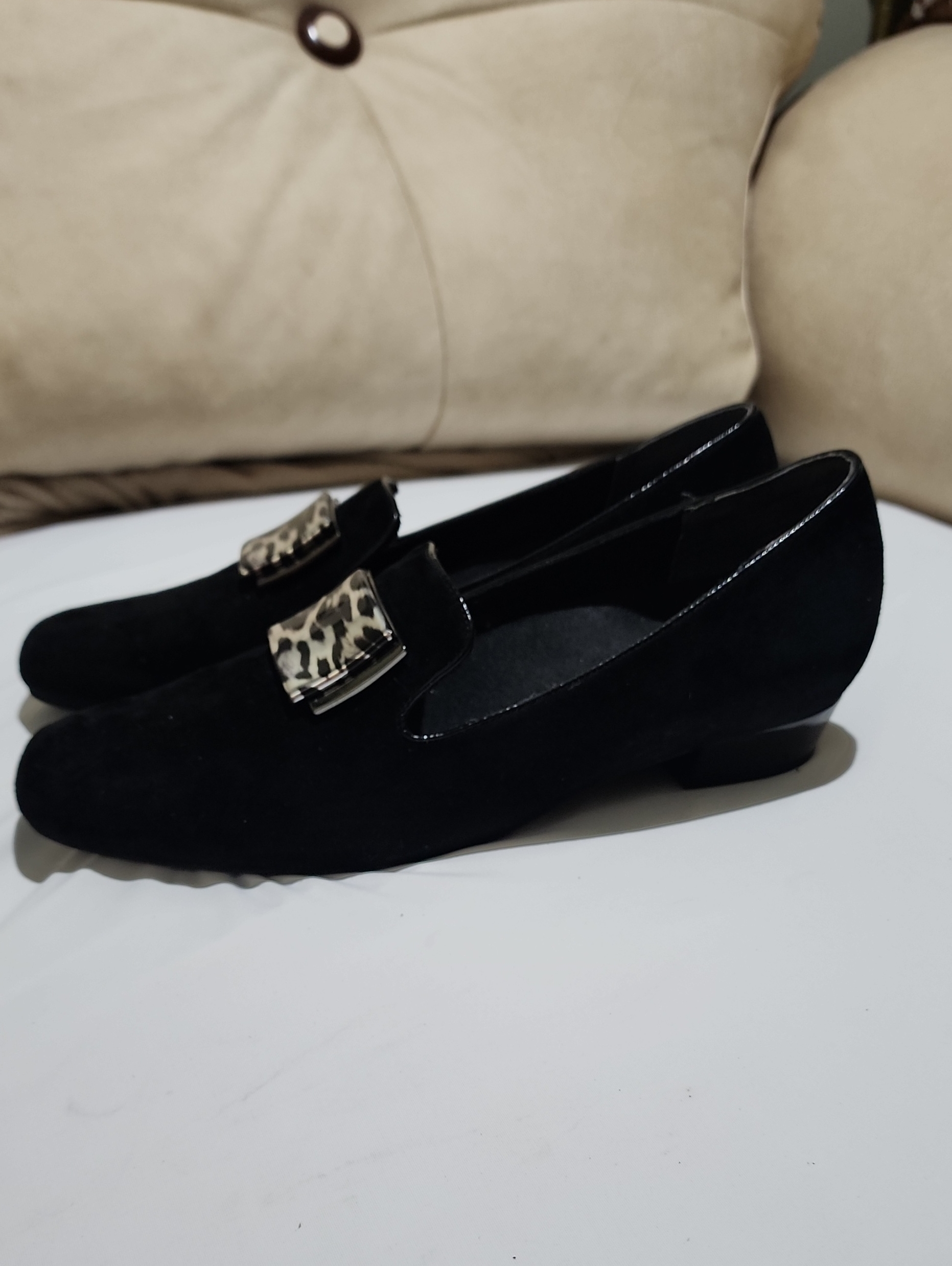 New Condition Ros Hommerson Black Suede Loafer With Animal Print Accent